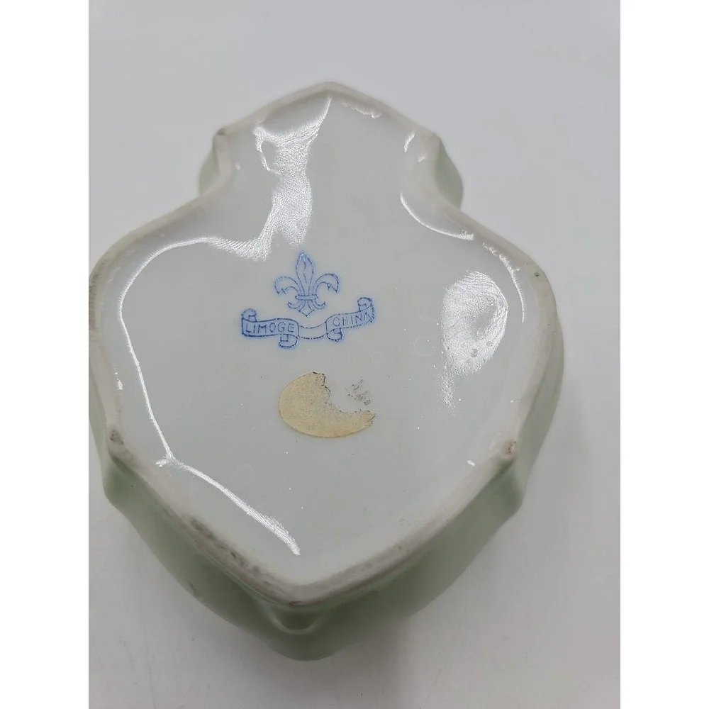 Vintage Limoges China Daisy Trinket Dish Spoon Green Gold Cottagecore Floral 🌼
